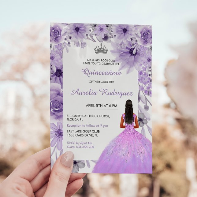 Invitation Quinceanera en argent violet (Créateur téléchargé)