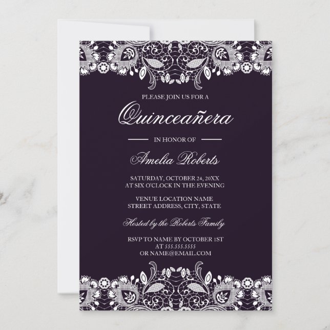 Invitation Quinceanera en dentelle blanche vintage (Devant)