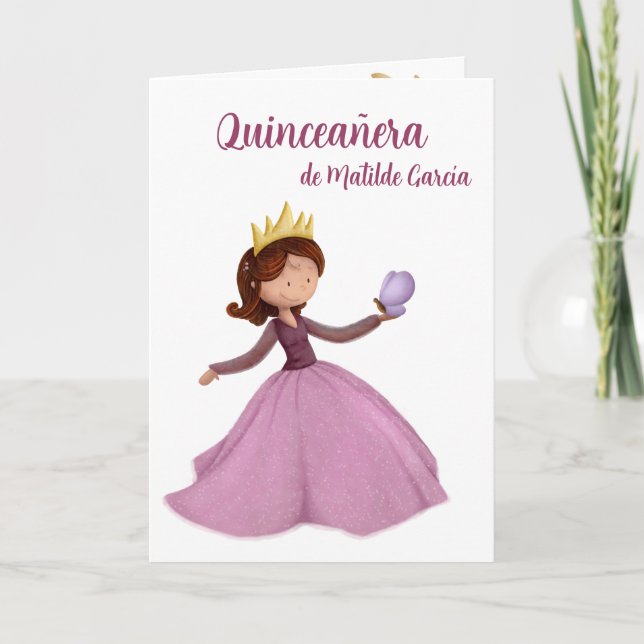 Invitation Quinceanera en espagnol rose (Devant)
