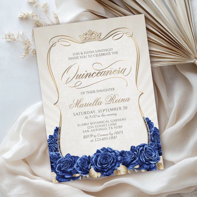 Invitation Quinceañera en or bleu (Créateur téléchargé)