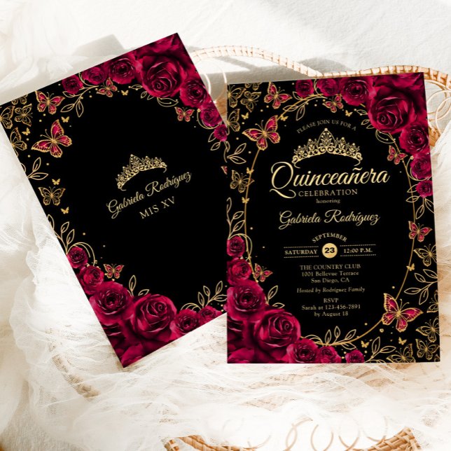 Invitation Quinceanera en or noir (Créateur téléchargé)