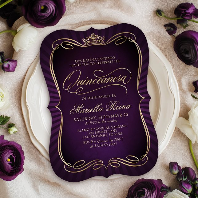 Invitation Quinceañera en or violet (Créateur téléchargé)