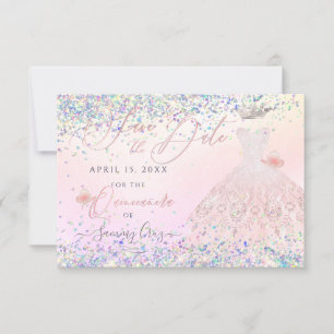 Invitation Quinceanera Enregistrer Date Holographique Confett