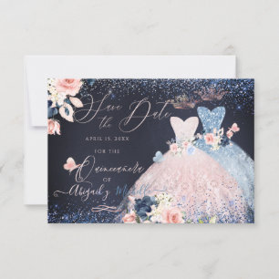 Invitation Quinceanera Enregistrer la date Blush Dusty Blue G