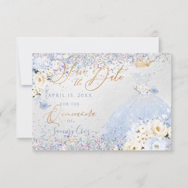 Invitation Quinceanera Enregistrer la date Confetti holograph (Devant)