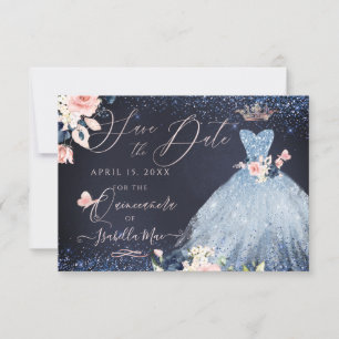 Invitation Quinceanera Enregistrer la date Dusty Blue Gown