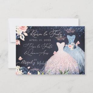 Invitation Quinceanera Enregistrer la date Dusty Blue Gown