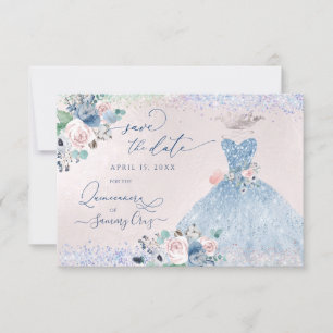 Invitation Quinceanera Enregistrer la date Dusty Pink Blue Pe