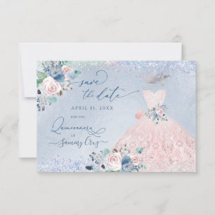 Invitation Quinceanera Enregistrer la date Dusty Pink Blue Pe