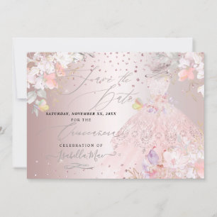 Invitation Quinceanera Enregistrer la date Rose Rouge Pois de