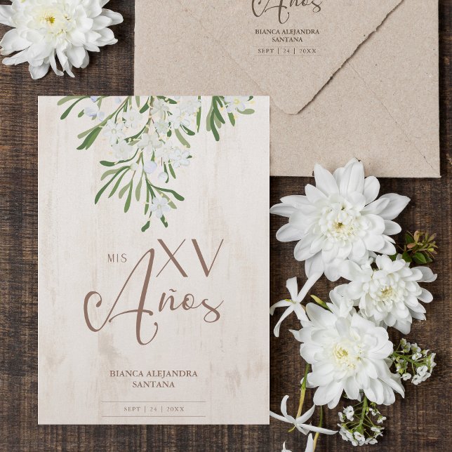 Invitation Quinceañera Espagnol Chic Rustique Branches Botani (Créateur téléchargé)