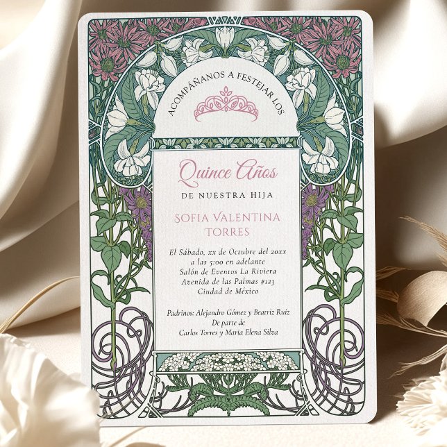 Invitation Quinceañera Espagnol Rose Té Bleu Rose (Créateur téléchargé)