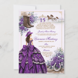 Invitation Quinceañera espagnole Dark Purple 15 ans Princesse
