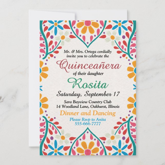 Invitation Quinceañera Espagnole de Fiesta Traditionnelle de  (Devant)