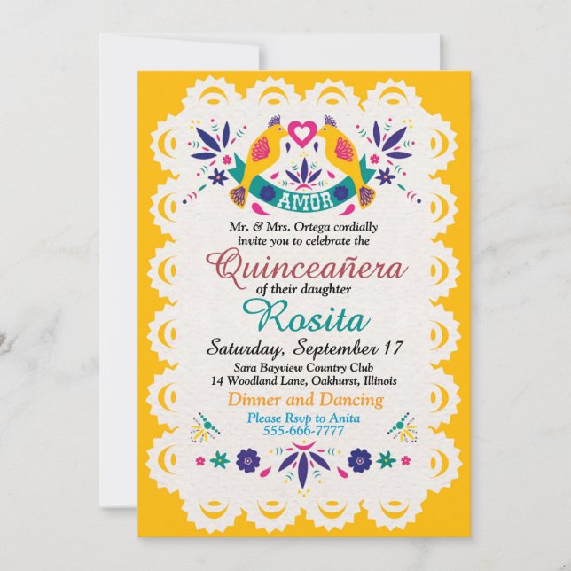 Invitation Quinceañera espagnole de la frontière traditionnel (Devant)