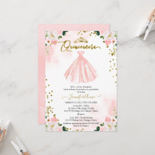 Invitation Quinceanera Espagnole Robe Fleurie Rose