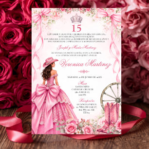 Invitation Quinceañera espagnole Rose Fleur Princesse 15 Ans