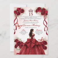 Quinceañera Espagnole Rouge Bourgogne 15 Ans Princ
