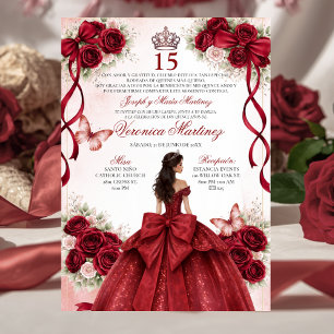 Invitation Quinceañera Espagnole Rouge Bourgogne 15 Ans Princ