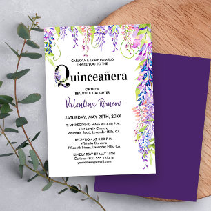 Invitation Quinceanera et la messe Purple Floral Wisteria