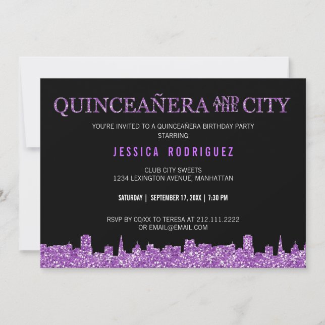 Invitation QUINCEAÑERA ET LA VILLE Mis Quince Anniversaire (Devant)