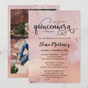 Invitation Quinceanera et Messe Élégante Rose Gold Photo