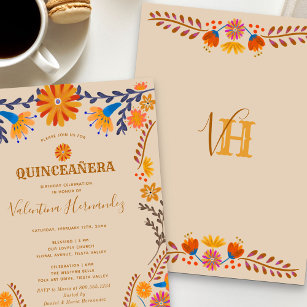 Invitation Quinceanera et messe occidentale florale mexicaine