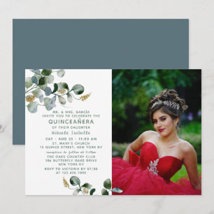 Invitation Quinceañera Eucalyptus Green Photo florale