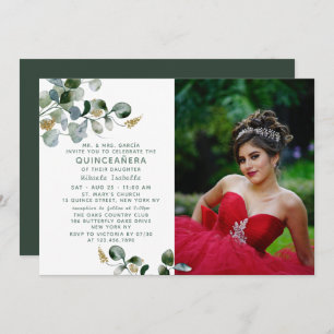 Invitation Quinceañera Eucalyptus Green Photo florale