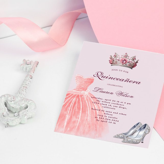 Invitation Quinceañera exclusive Reine Diamant Rose (Créateur téléchargé)