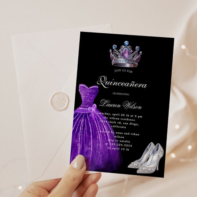 Invitation Quinceañera Exclusive Reine Diamant Violet (Créateur téléchargé)