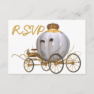 Invitation Quinceanera Fairy Tale Princesse or et blanc