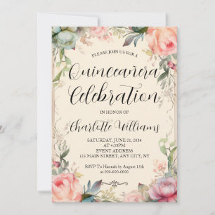 Invitation Quinceañera Fairytale Floral 15e anniversaire