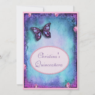 Invitation Quinceañera Faux Parties scintillant, Papillon, Ro