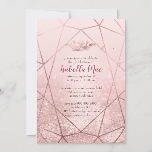 Invitation Quinceanera/Faux Roses Flakes de neige en or+Couro (Dos)