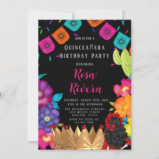 Invitation Quinceañera Festive Gold Crown fête d'anniversaire (Devant)