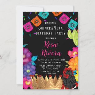 Invitation Quinceañera Festive Gold Crown fête d'anniversaire