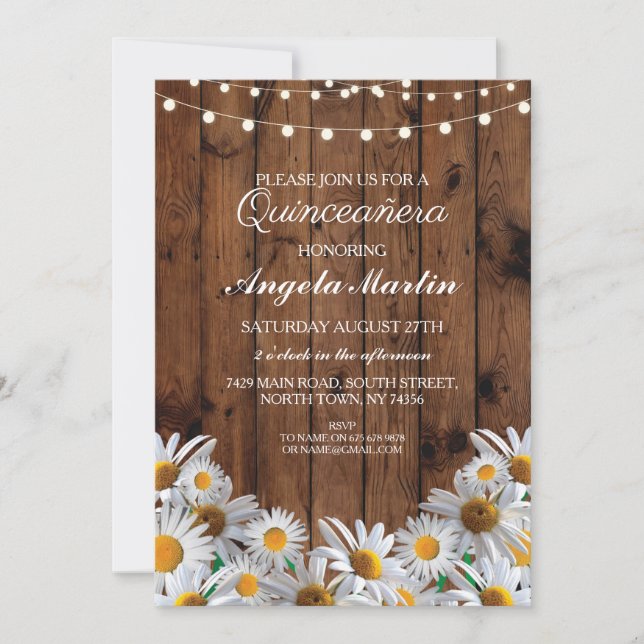 Invitation Quinceanera fête d'anniversaire Daisy Wood Invitat (Devant)