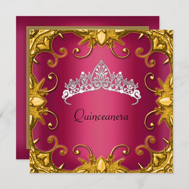 Invitation Quinceanera fête d'anniversaire Rouge or blanc Tia (Devant / Derrière)