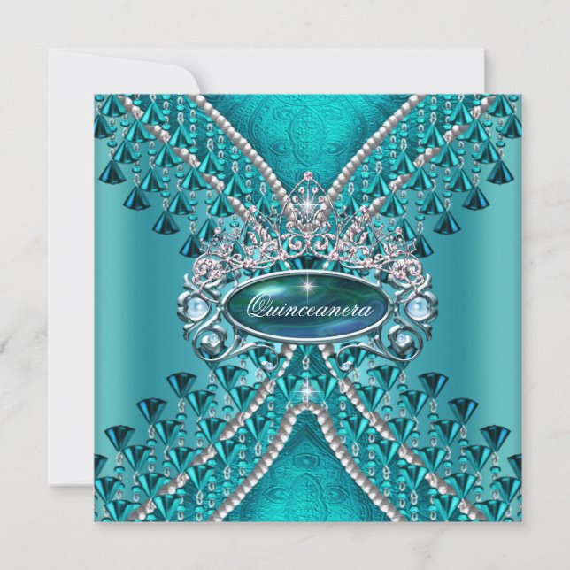 Invitation Quinceanera fête d'anniversaire Turquoise bleu (Devant)