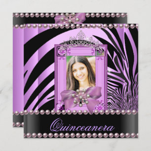 Invitation Quinceanera fête d'anniversaire Zebra Lilac Pearl