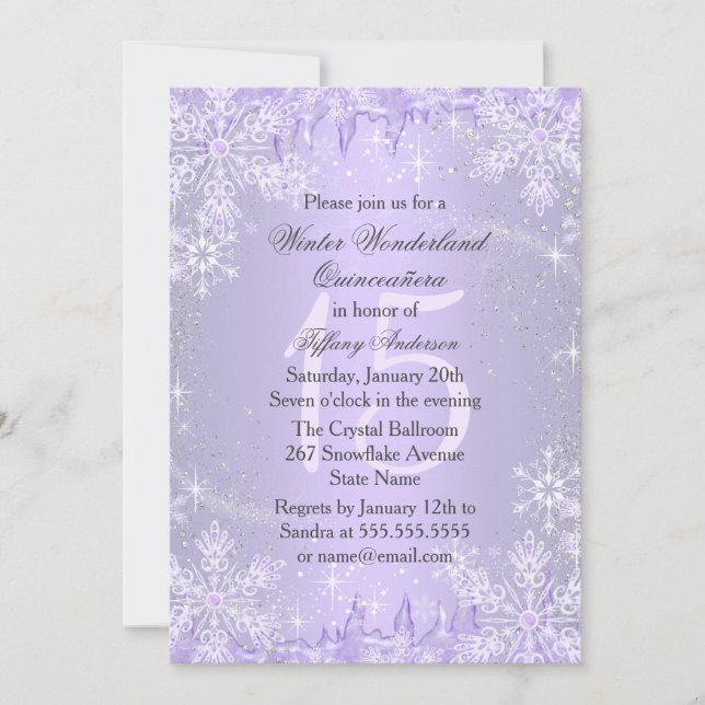 Invitation Quinceañera Fête de la neige violette (Devant)