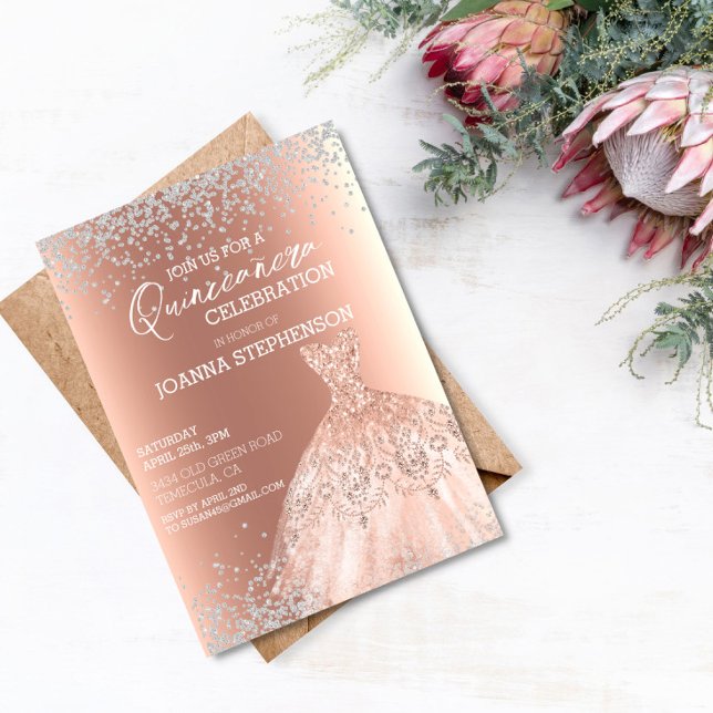 Invitation Quinceanera Fête de la Quinceanera Robe Diamants (Créateur téléchargé)