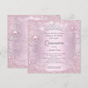 Invitation Quinceanera Fête des 15 ans Rose Pâle Flocon de Ne