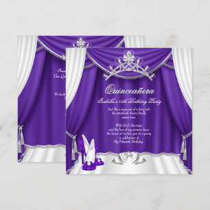 Invitation Quinceanera Fête des 15 ans Talons Violets Diadème
