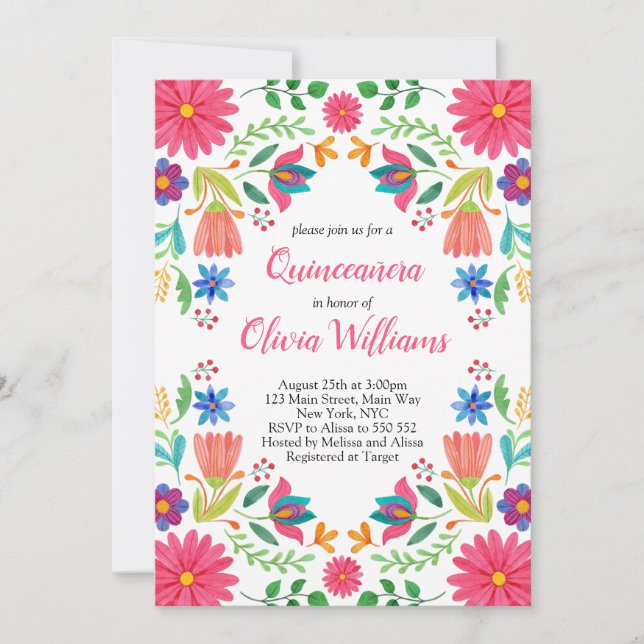 Invitation Quinceanera Fête Fleurs Mexicain Rose Anniversaire (Devant)