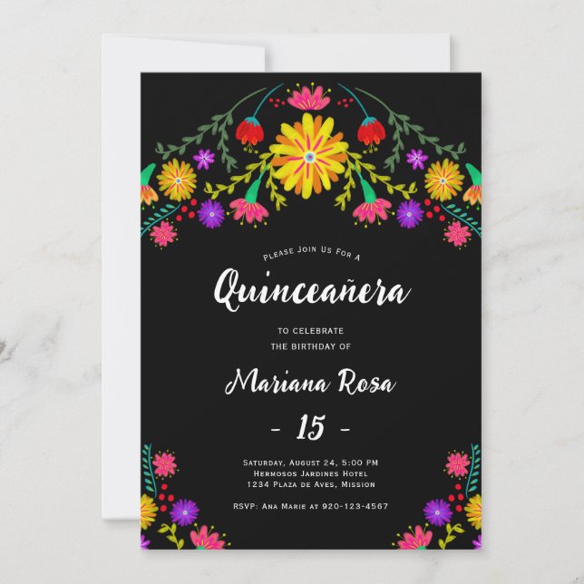 Invitation Quinceanera Fiesta Mexicaine Florale Anniversaire (Devant)