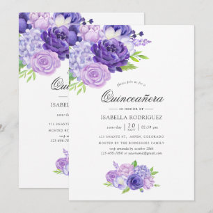 Invitation Quinceañera Fleur Aquarelle Ultra Viole