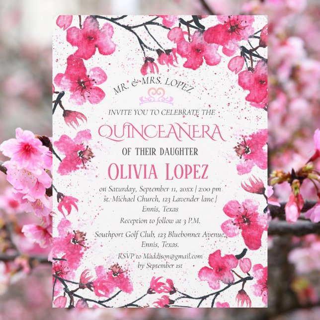 Invitation Quinceañera Fleur de cerise 15e anniversaire (Créateur téléchargé)