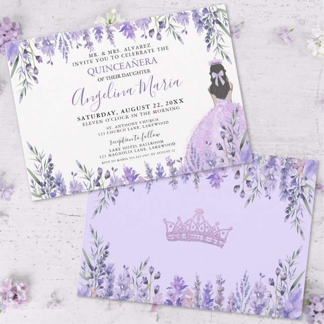 Invitation Quinceañera Fleur Princesse Violet (Quinceañera Lilac Purple Floral Princess Invitation )